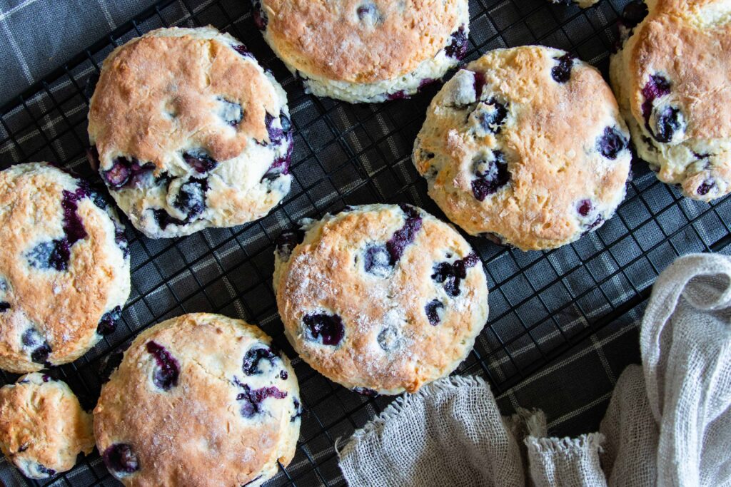 blueberry scones cooling on a rack