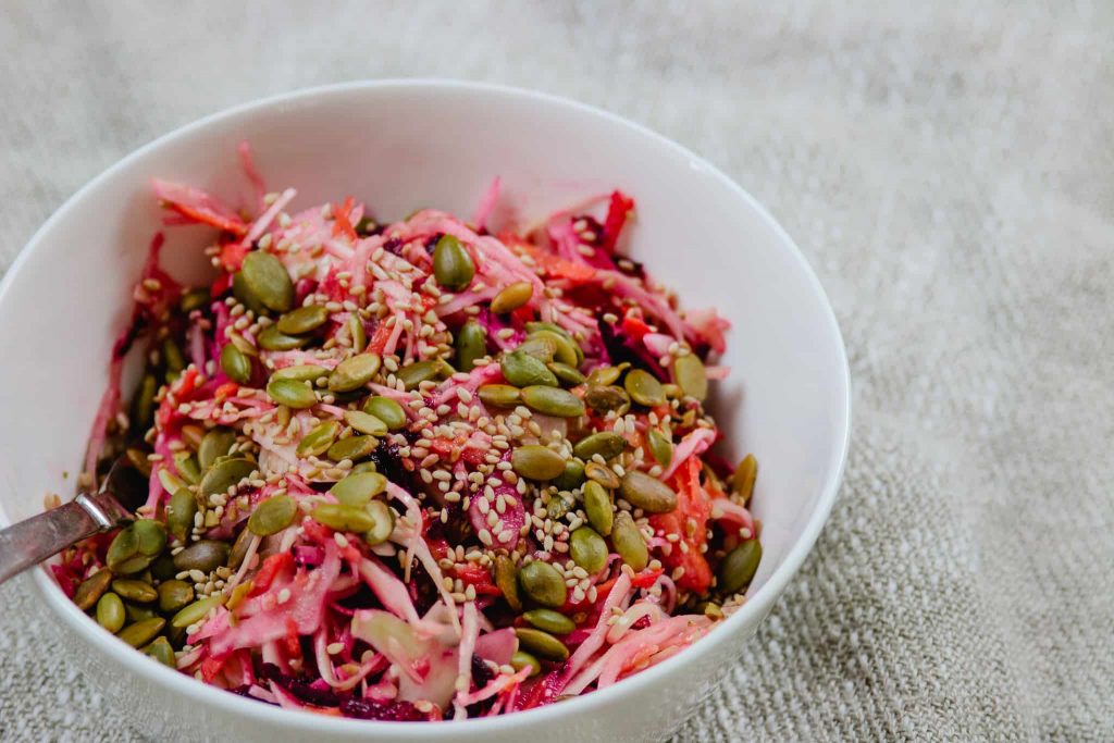 Quick veggie slaw with miso sesame dressing