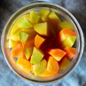 quick pickled carrots in a jar.
