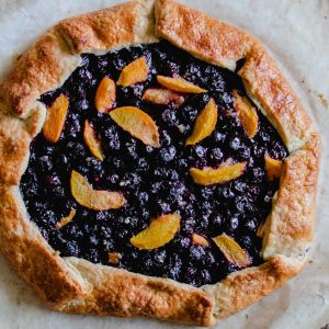 A beautiful rustic galette made with blueberries and peaches