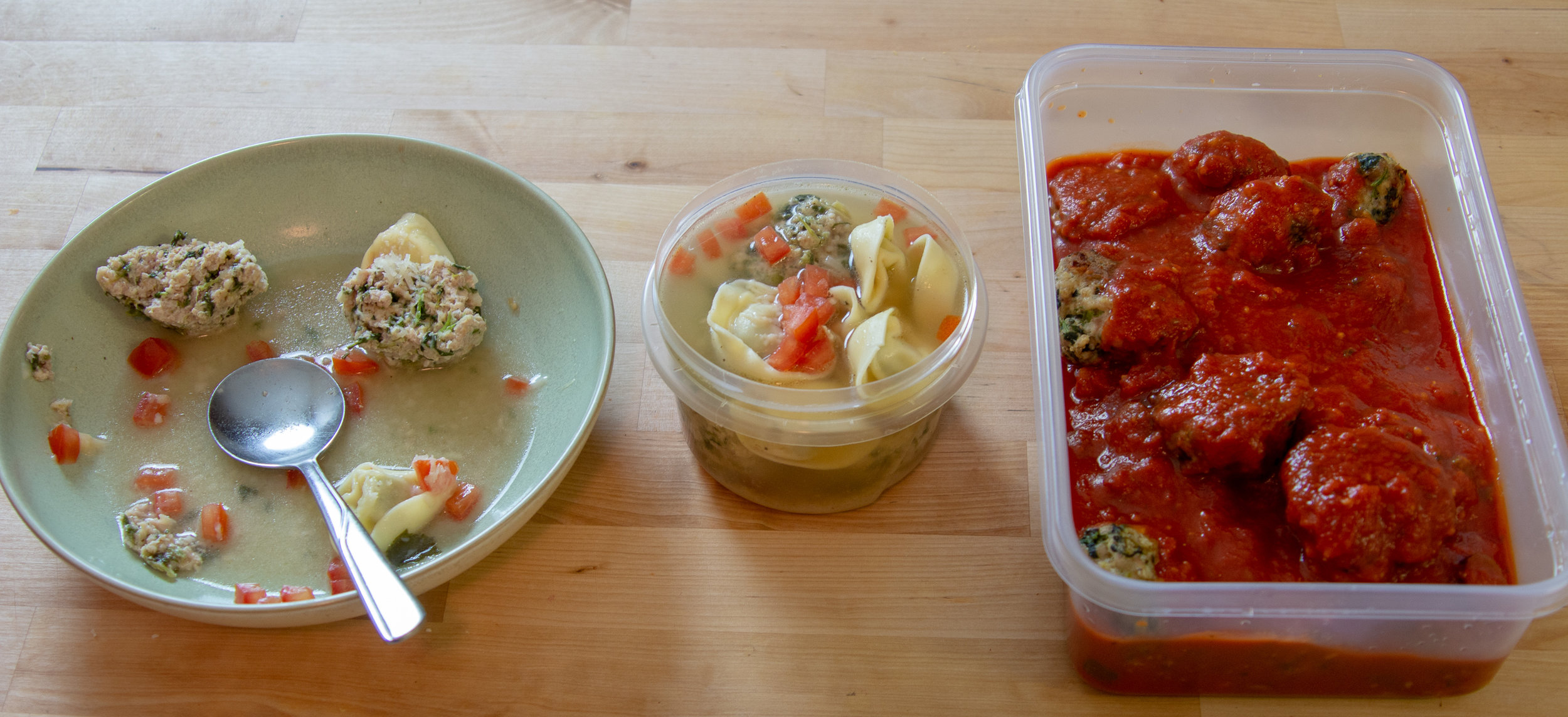  3 Stages of Meatballs - dinner today, lunch tomorrow, dinner for the future. 