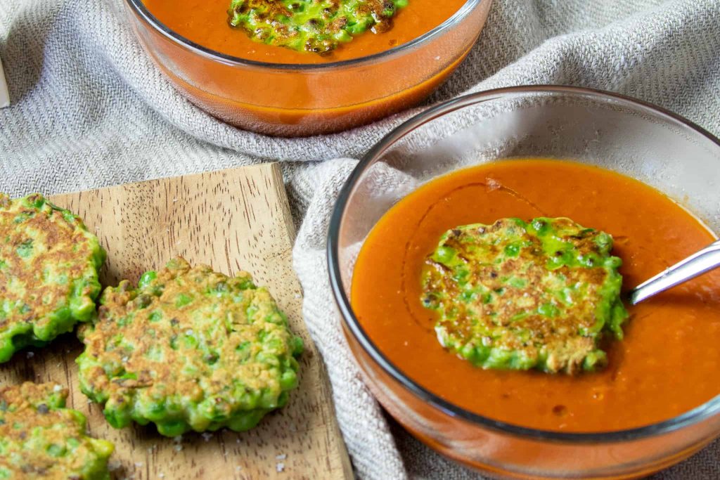 pea-fritters-and-tomato-soup