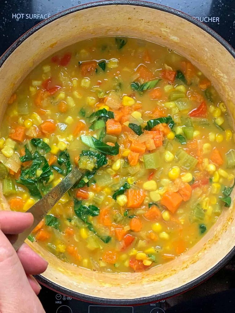 a big pot of corn chowder