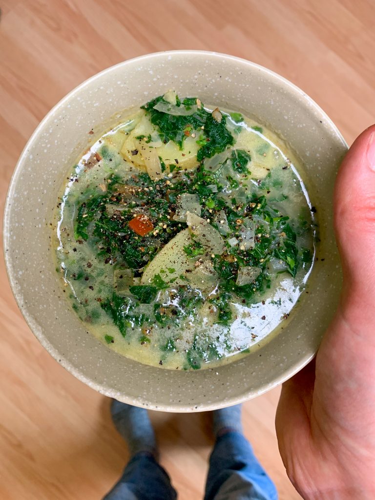 a bowl of stinging nettle soup.