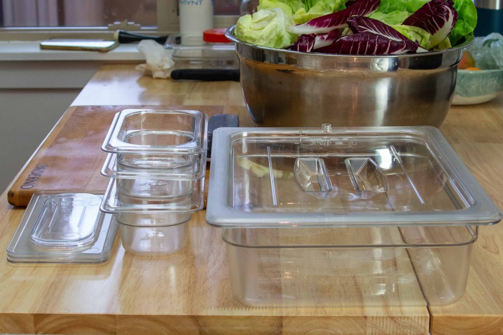containers for an at home salad bar.