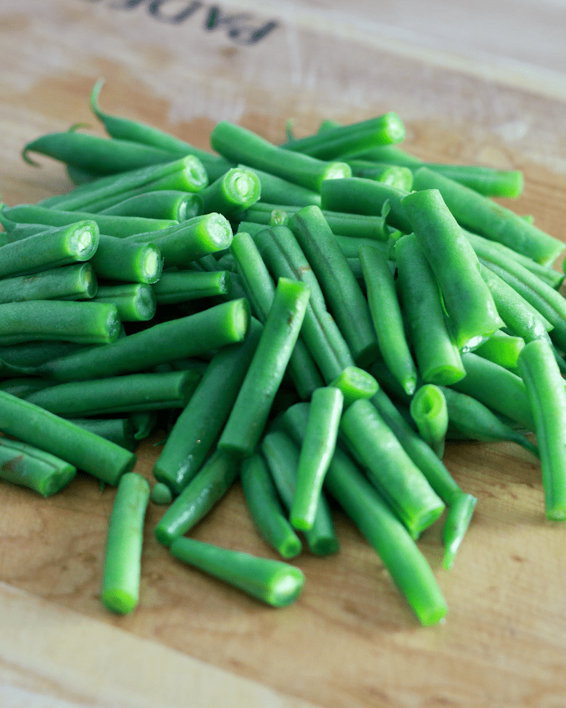 trimmed and chopped green beans.