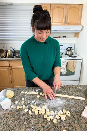 Paula making homemade gnocchi from scratch.
