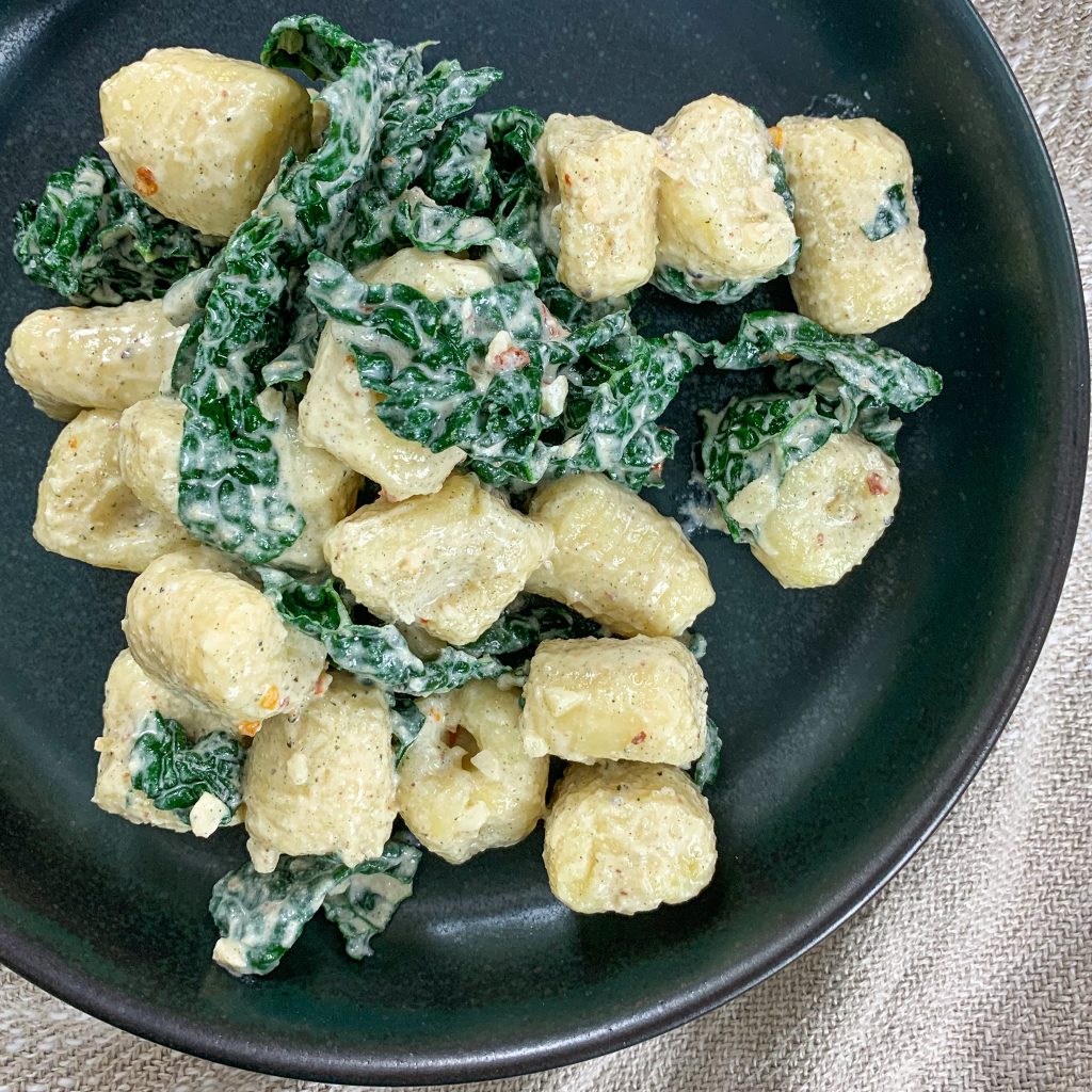 creamy vegan gnocchi with kale.