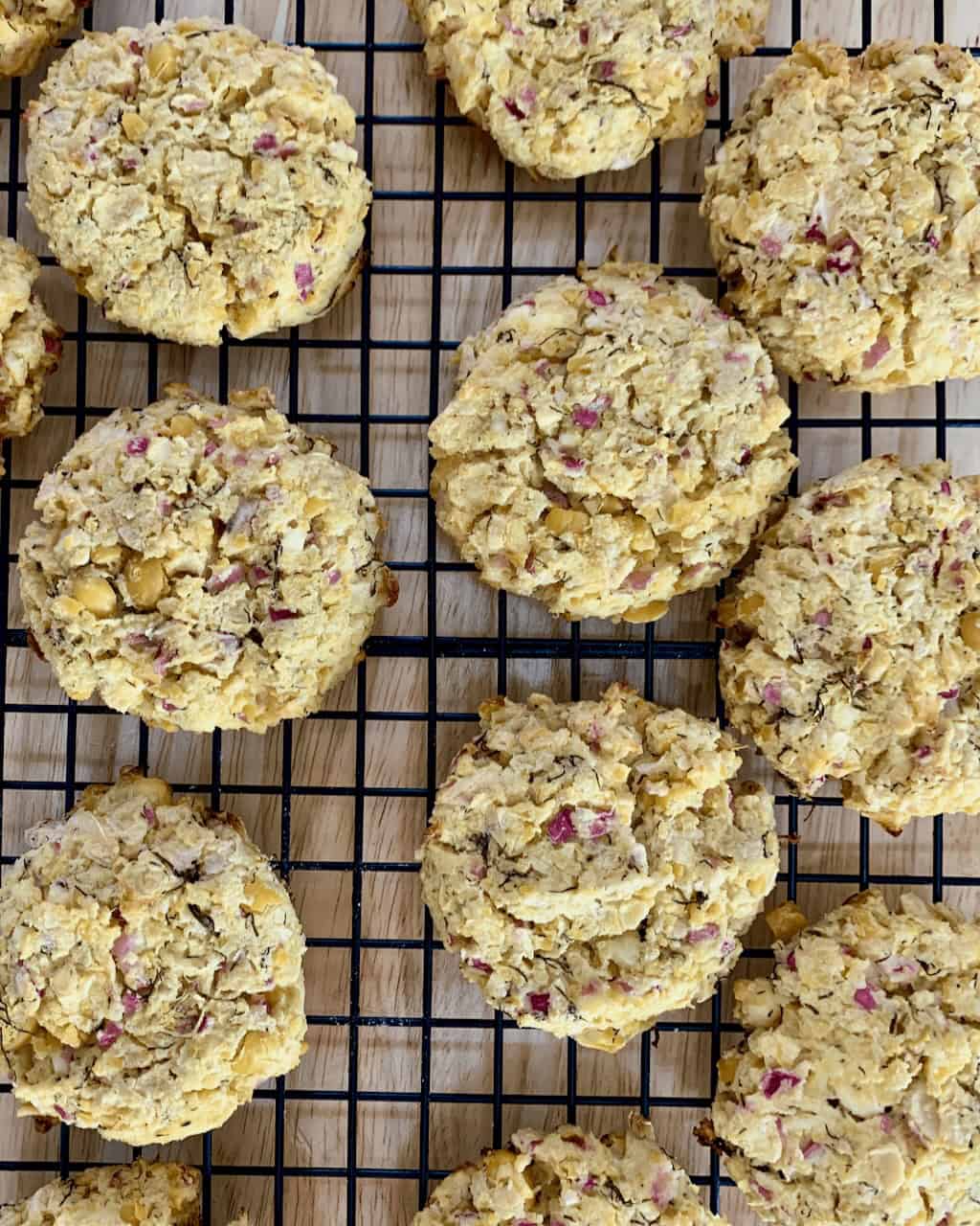Chickpea patties on a cooling rack.