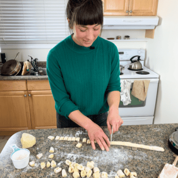 Paula making homemade gnocchi from scratch.
