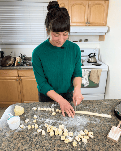 Paula making homemade gnocchi from scratch.