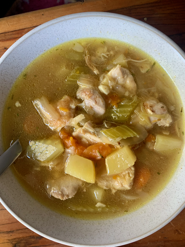 Instant Pot chicken stew in a bowl.