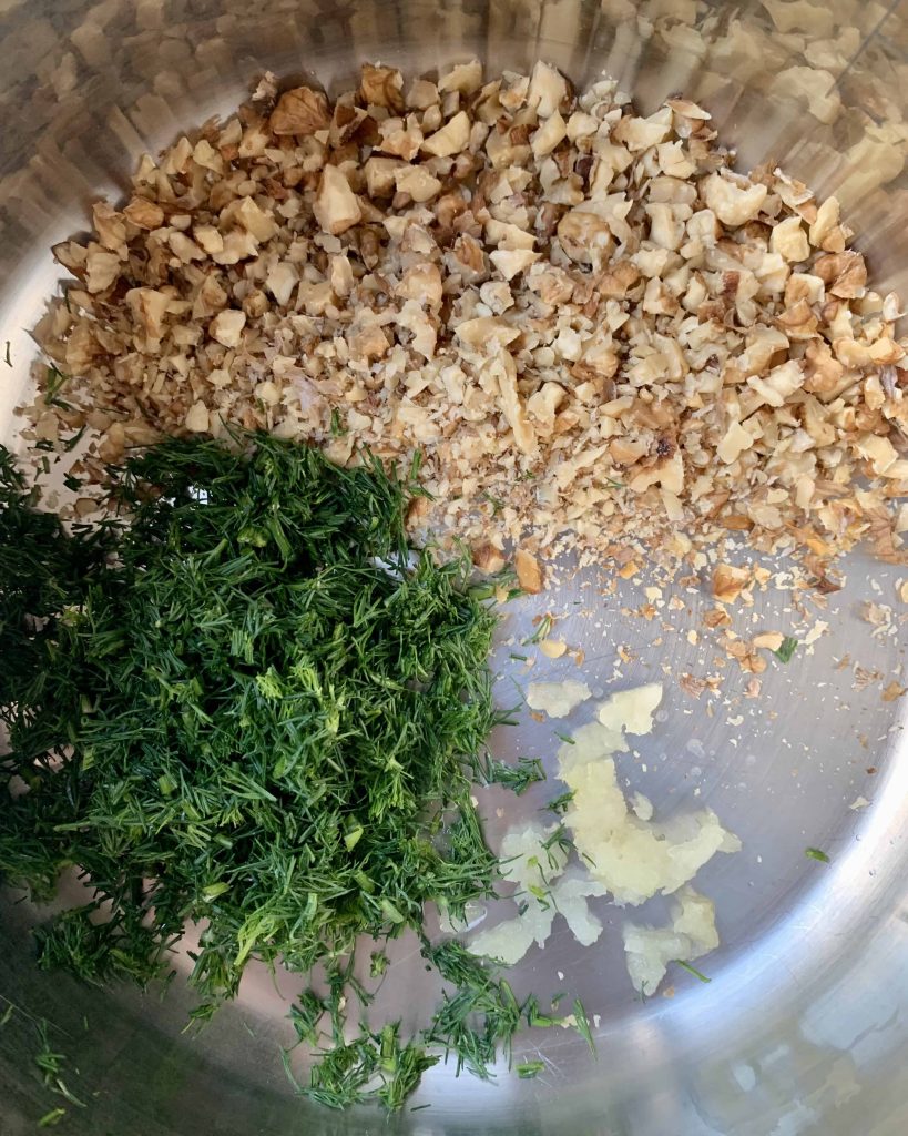 Prepared Tarator ingredients in a bowl.