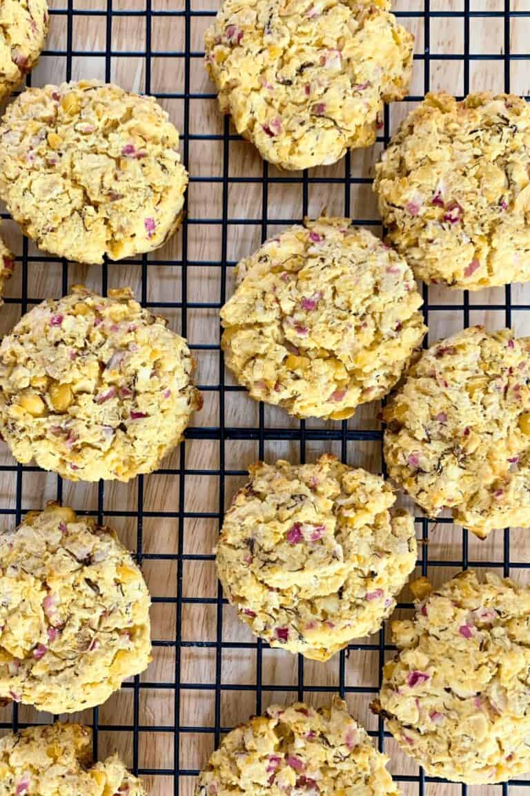 Chickpea patties cooling on a rack.