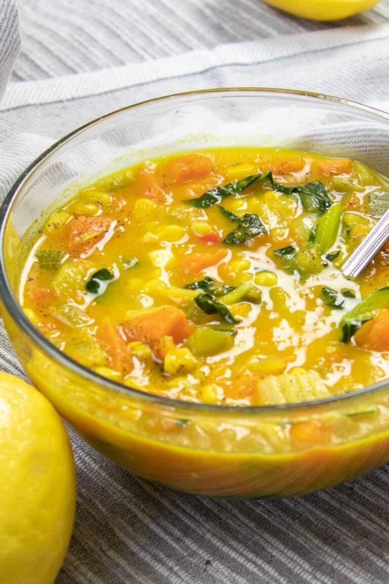 A bowl of coconut corn chowder.