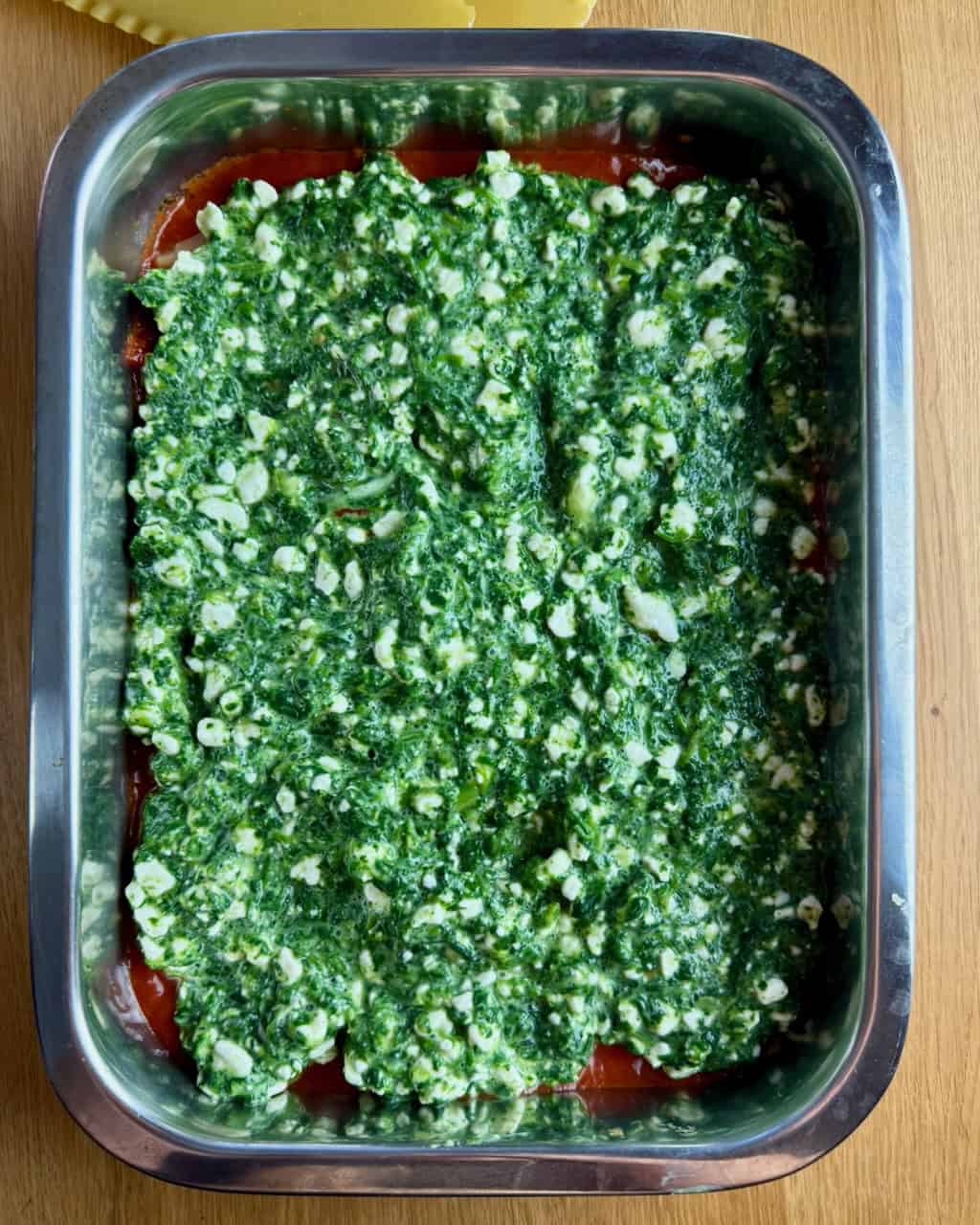 Layering the lasagna - spinach filling
