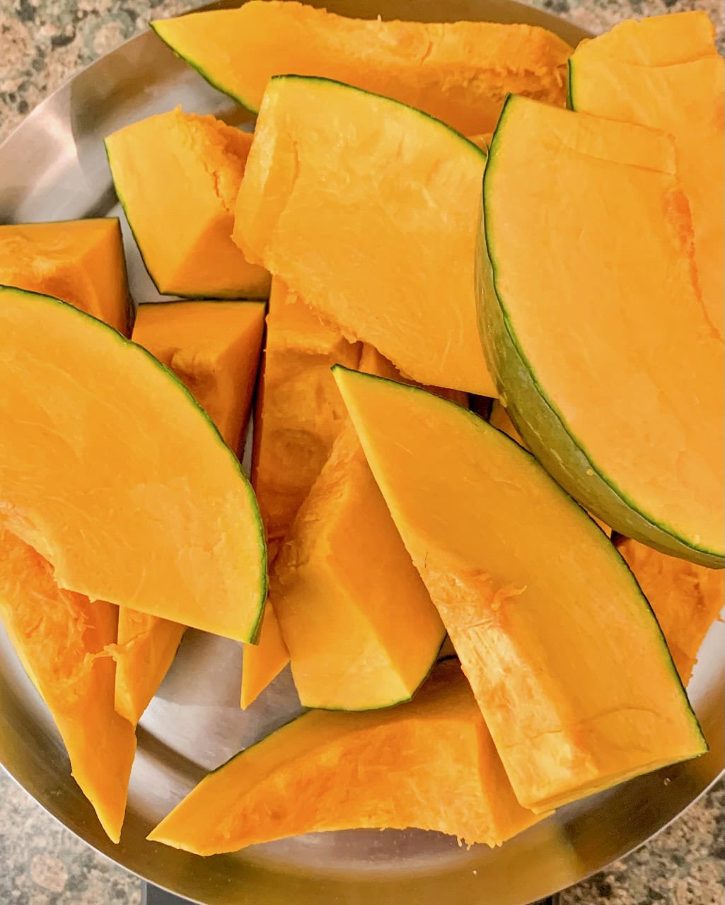 Wedges of kabocha squash.