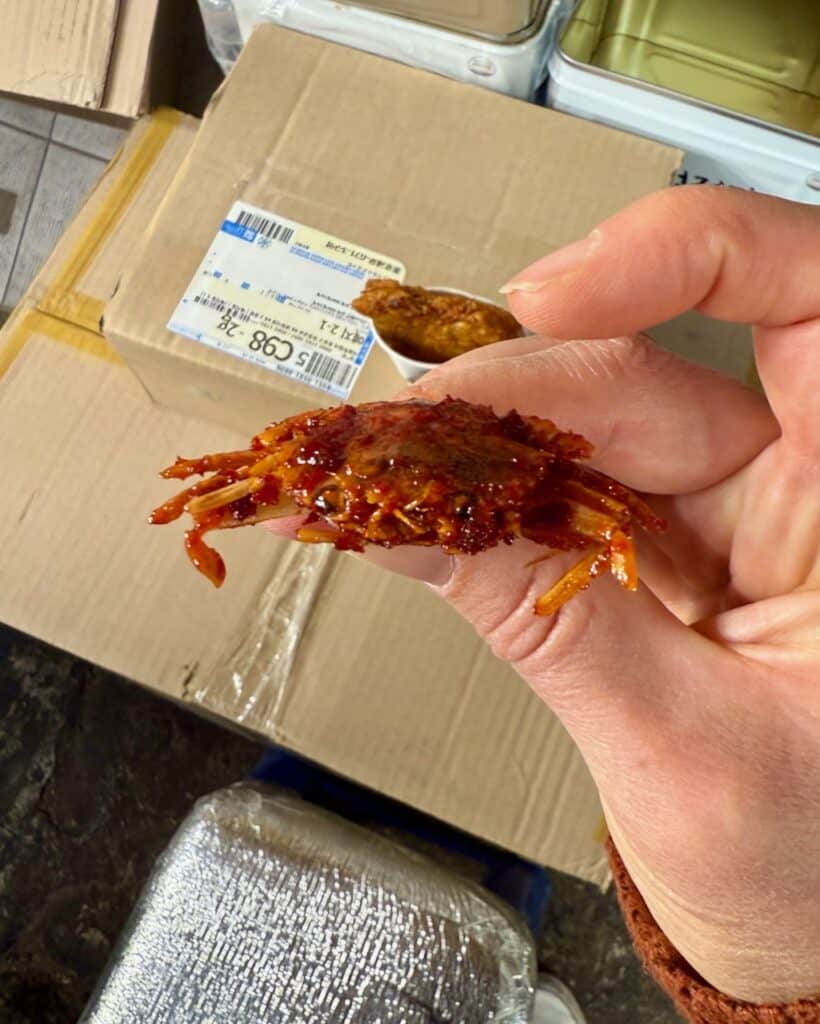 Pickled baby soft shell crab.