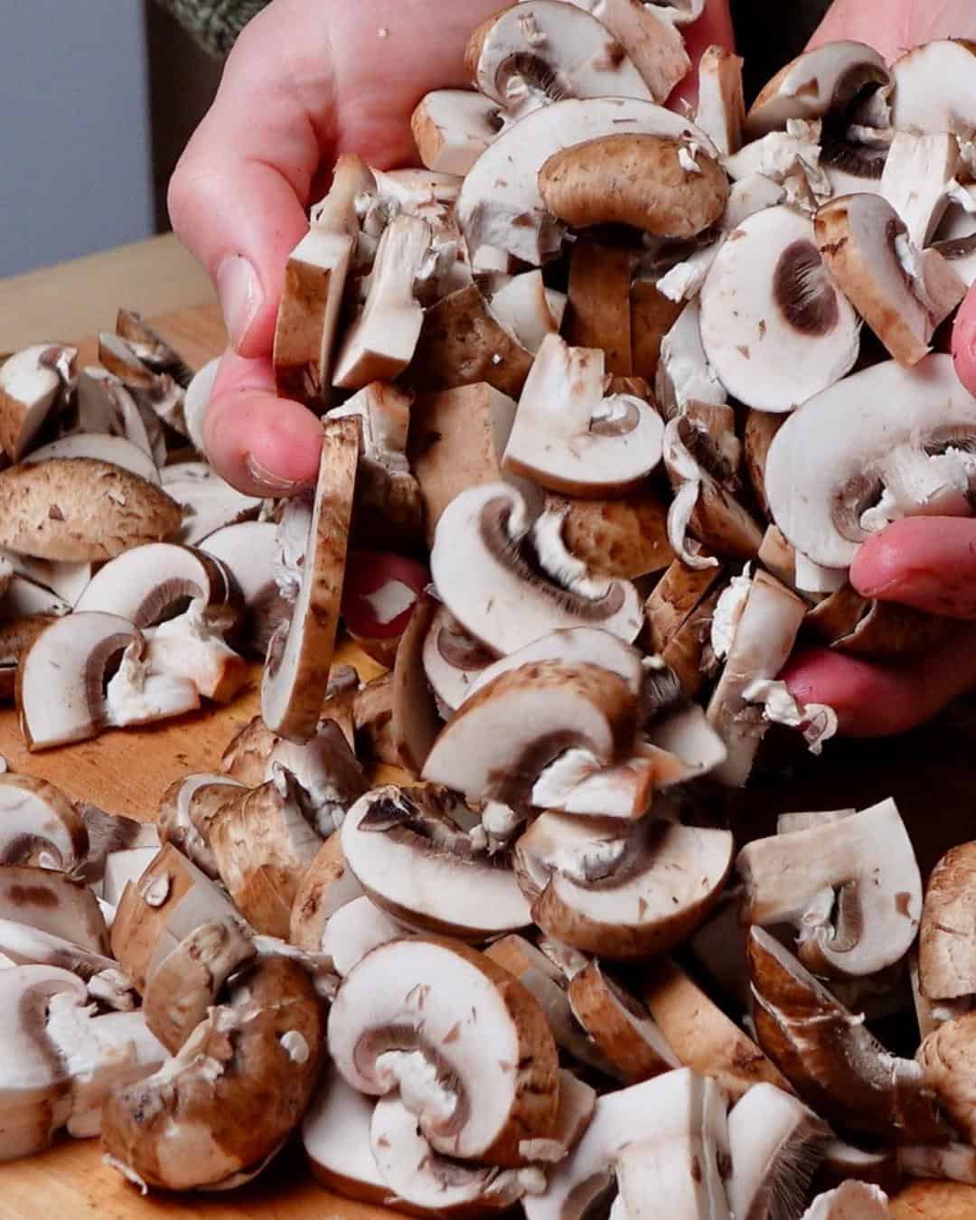 A large amount of sliced mushrooms.